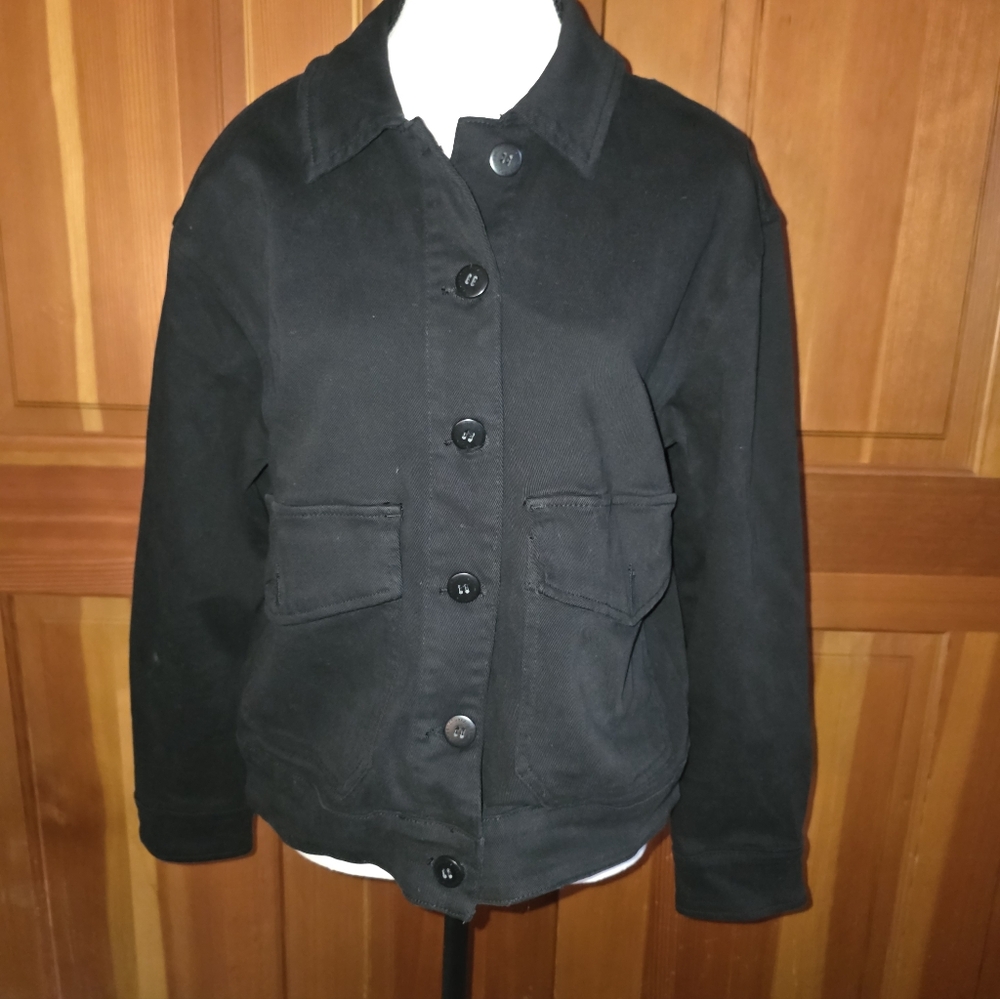 Sanctuary Black Jean Jacket Classic Workwear Utility Style Size S Anthropologie - Picture 2 of 8